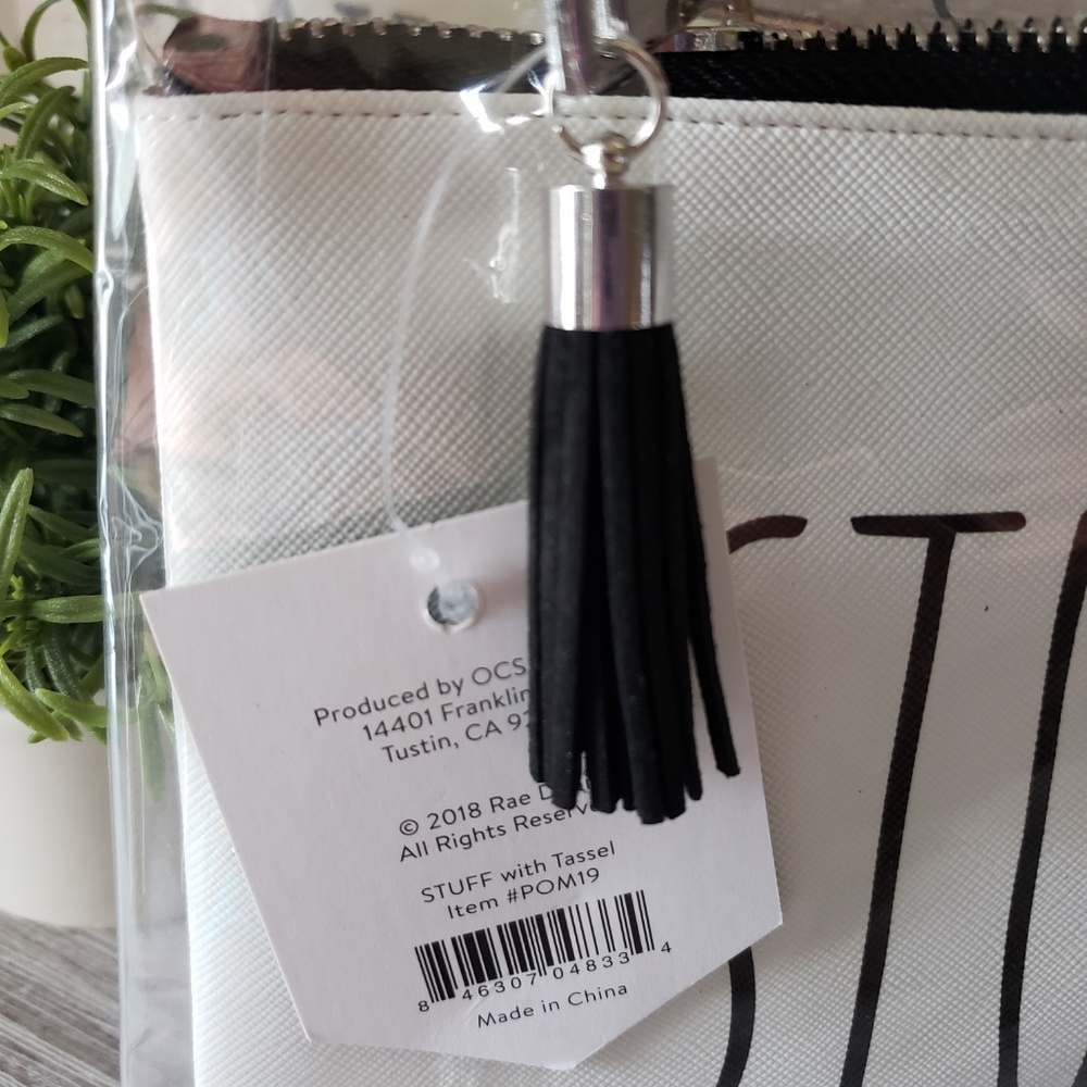 Rae Dunn Zippered Pouch NWT White Black Tassel NWT - Picture 2 of 3